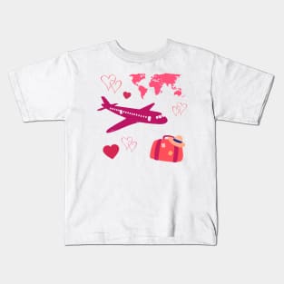 To travel is to live pink plane pink map Kids T-Shirt